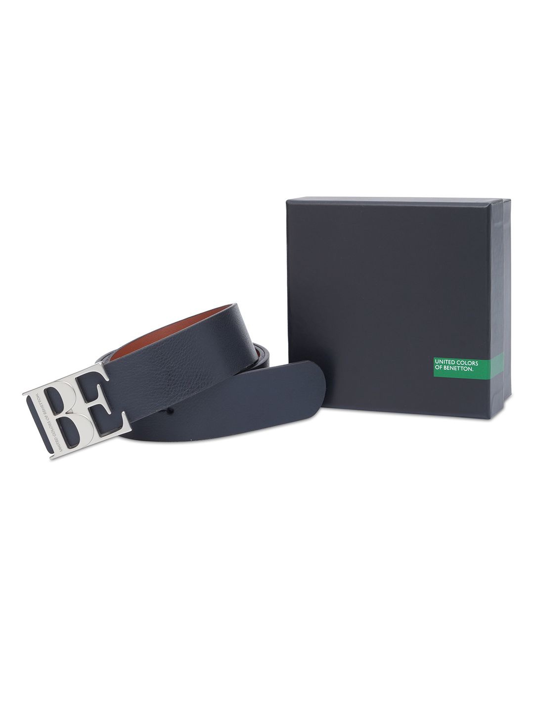 

United Colors of Benetton Men Leather Reversible Belt, Navy blue