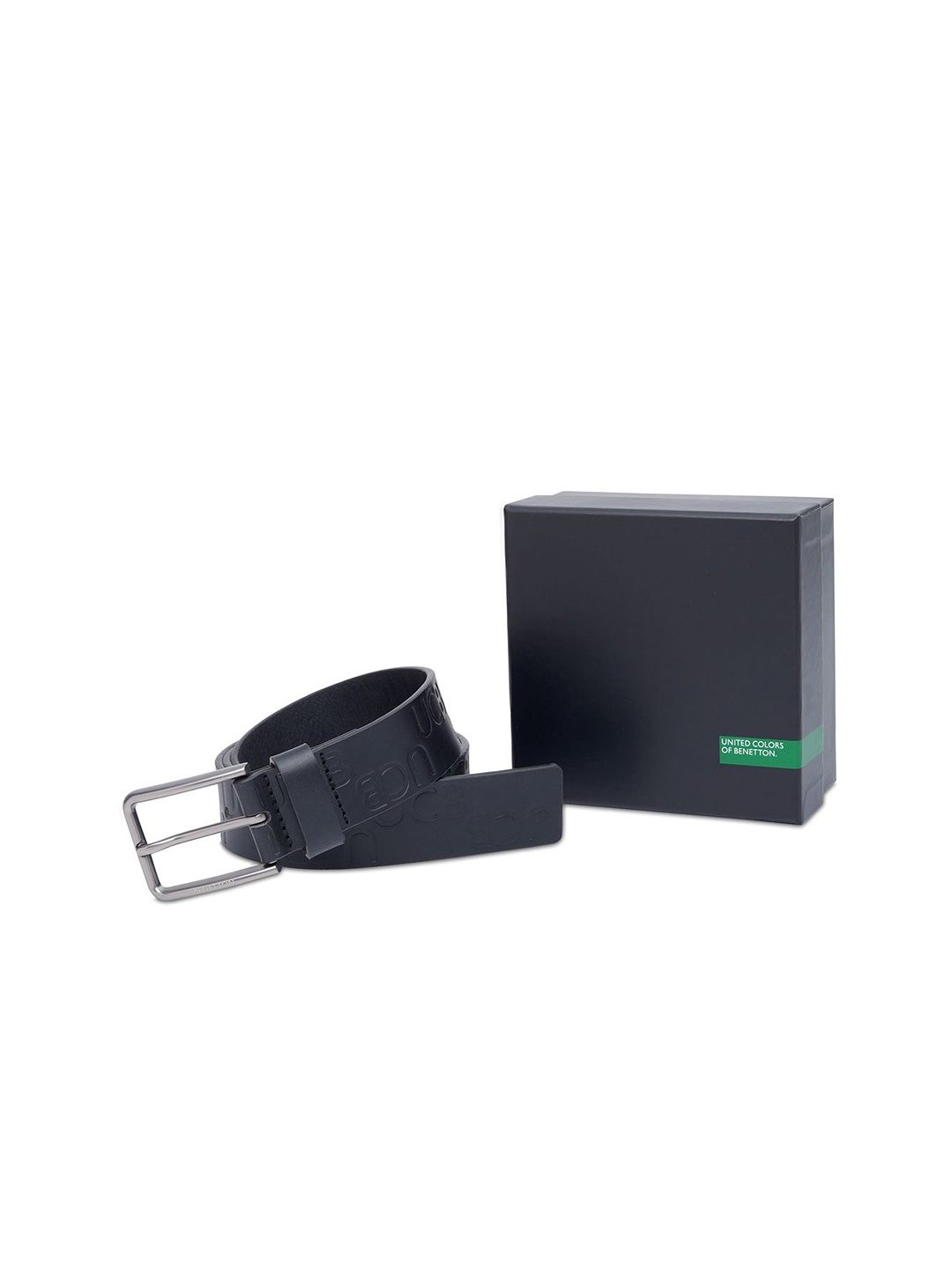 

United Colors of Benetton Men Textured Leather Belt, Black