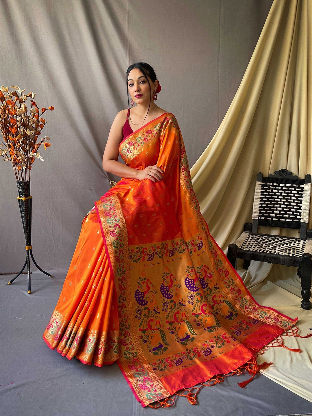 

DEVATITHI Woven Design Zari Paithani Saree, Mustard