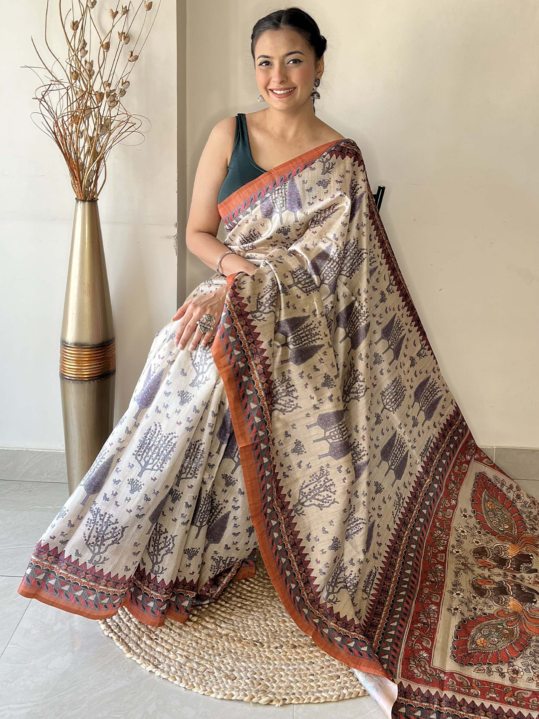 

DEVATITHI Woven Design Ethnic Motifs Printed Saree, Orange
