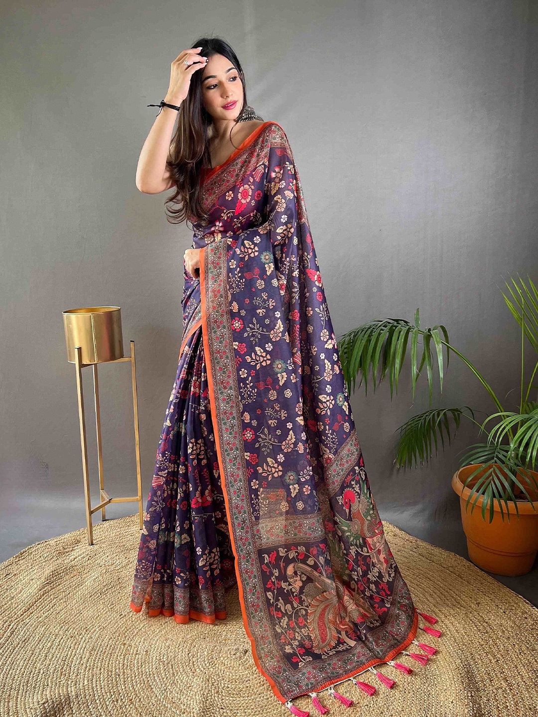 

DEVATITHI Kalamkari Saree, Purple