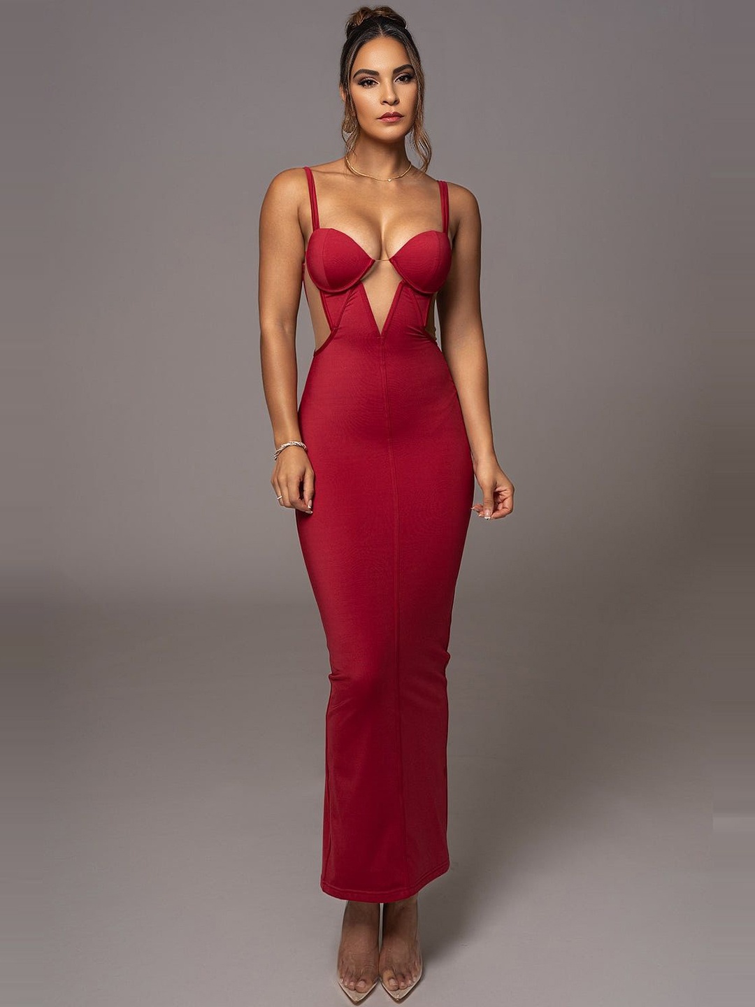 

Bee Boe Shoulder Straps Maxi Dress, Red
