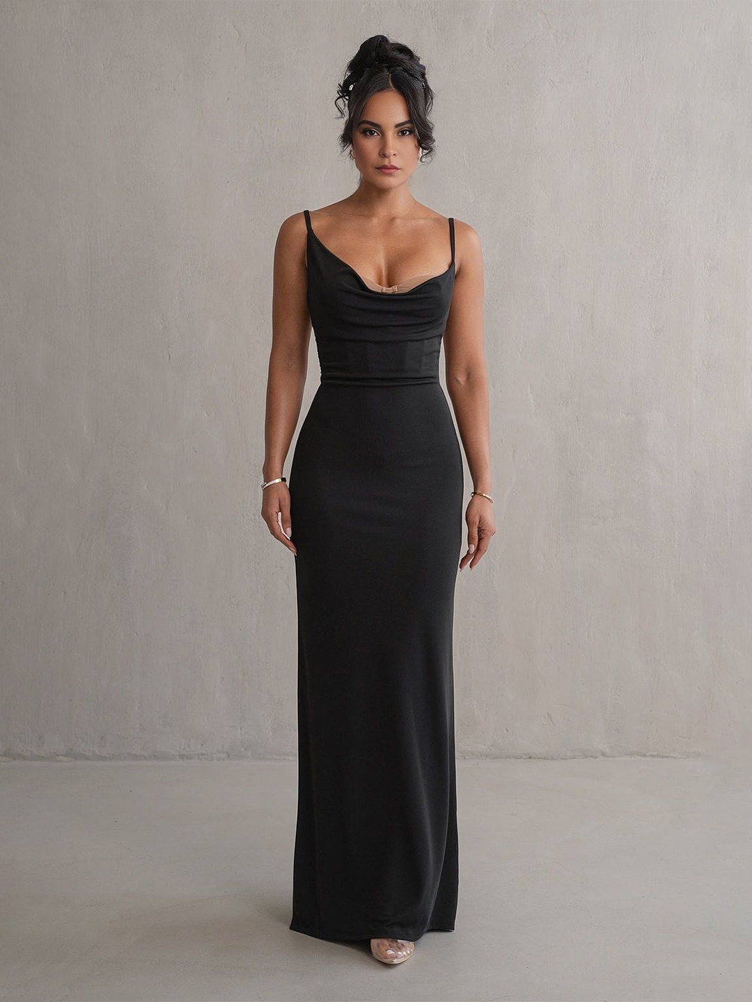 

Bee Boe Cami Straps Backless Solid Maxi Dress, Black