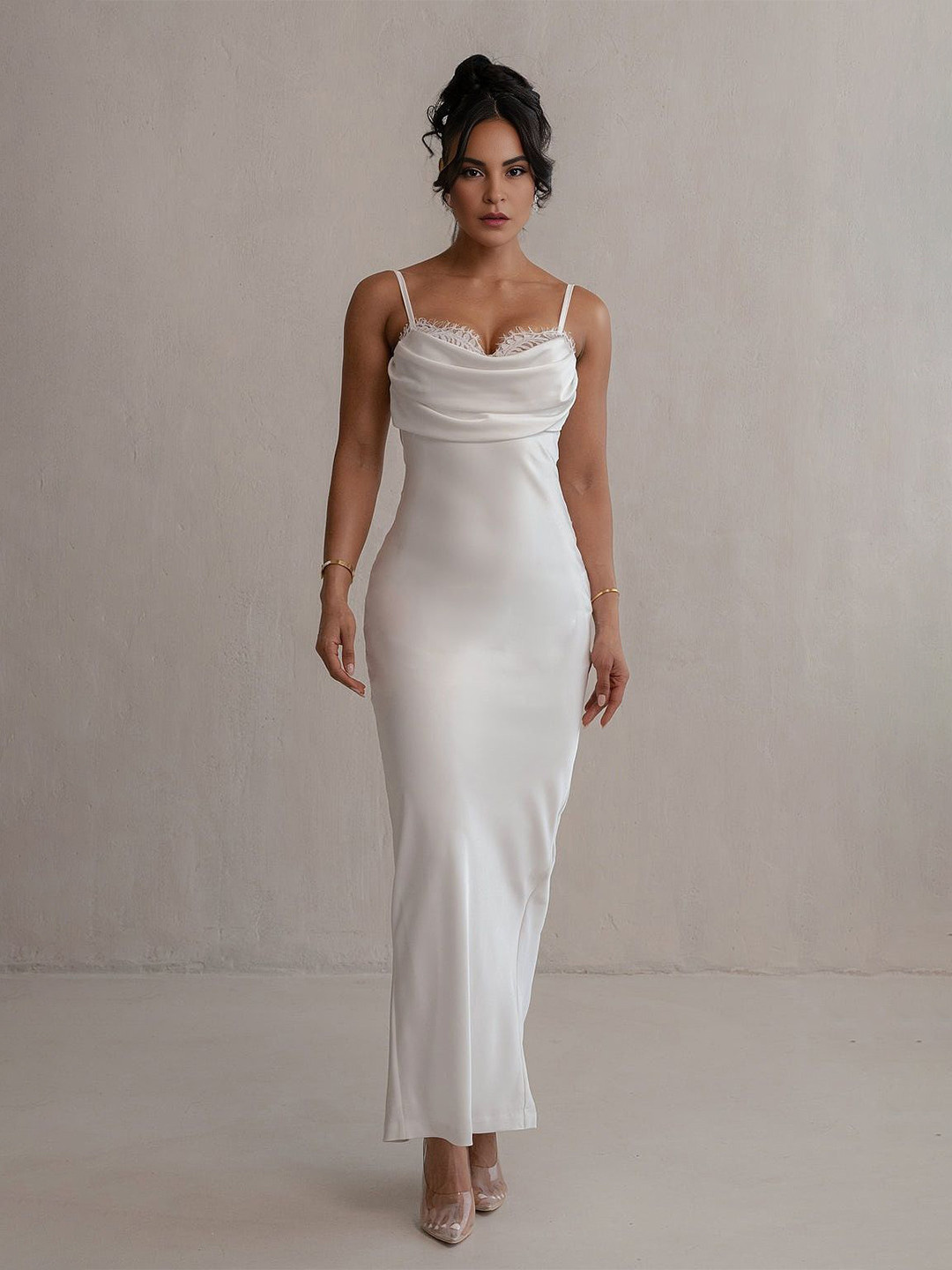 

Bee Boe Women Shoulder Straps Sleeveless Straight Bodycon Maxi Dress, White