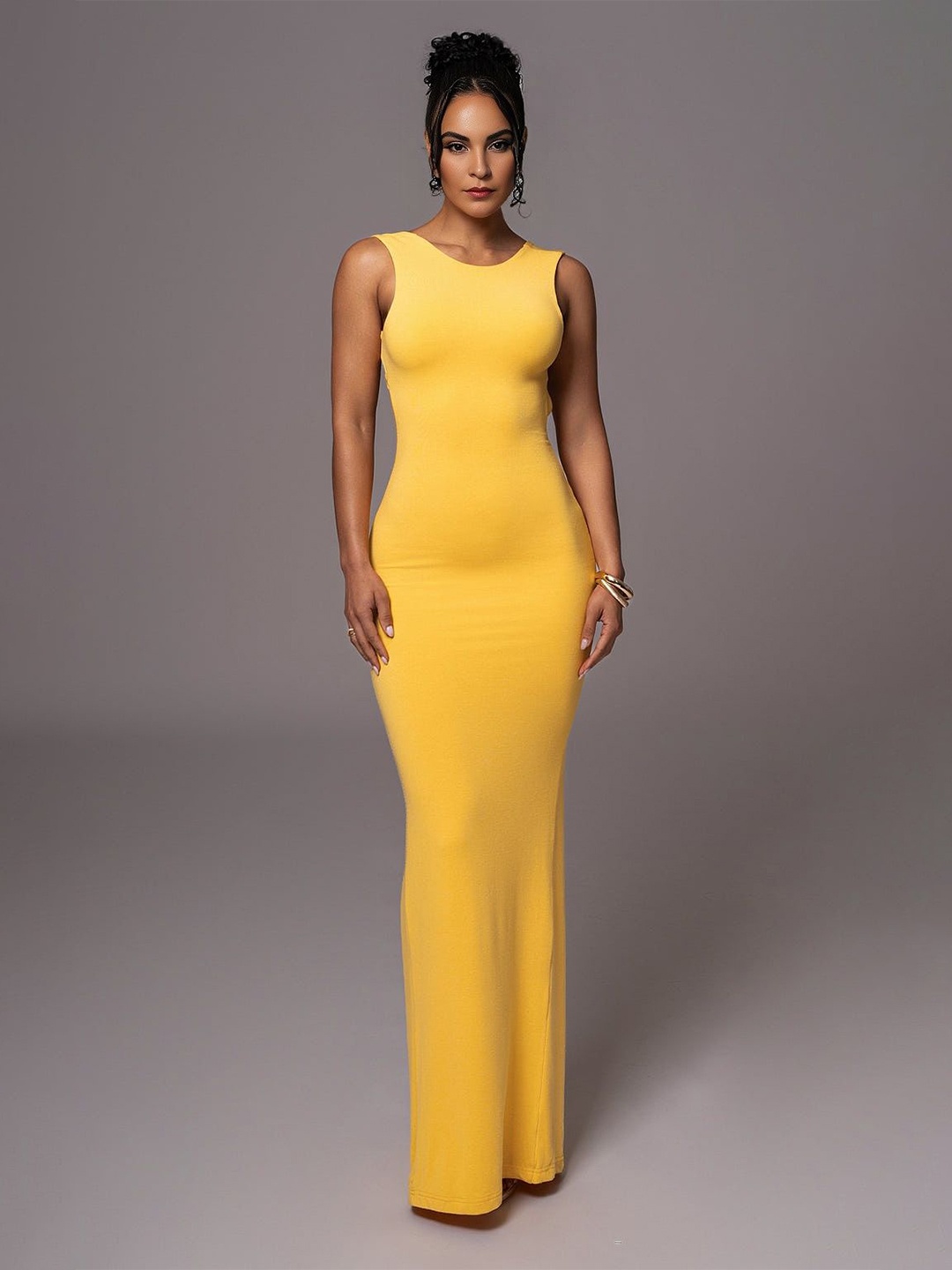 

Bee Boe Round Neck Sleeveless Maxi Dress, Yellow