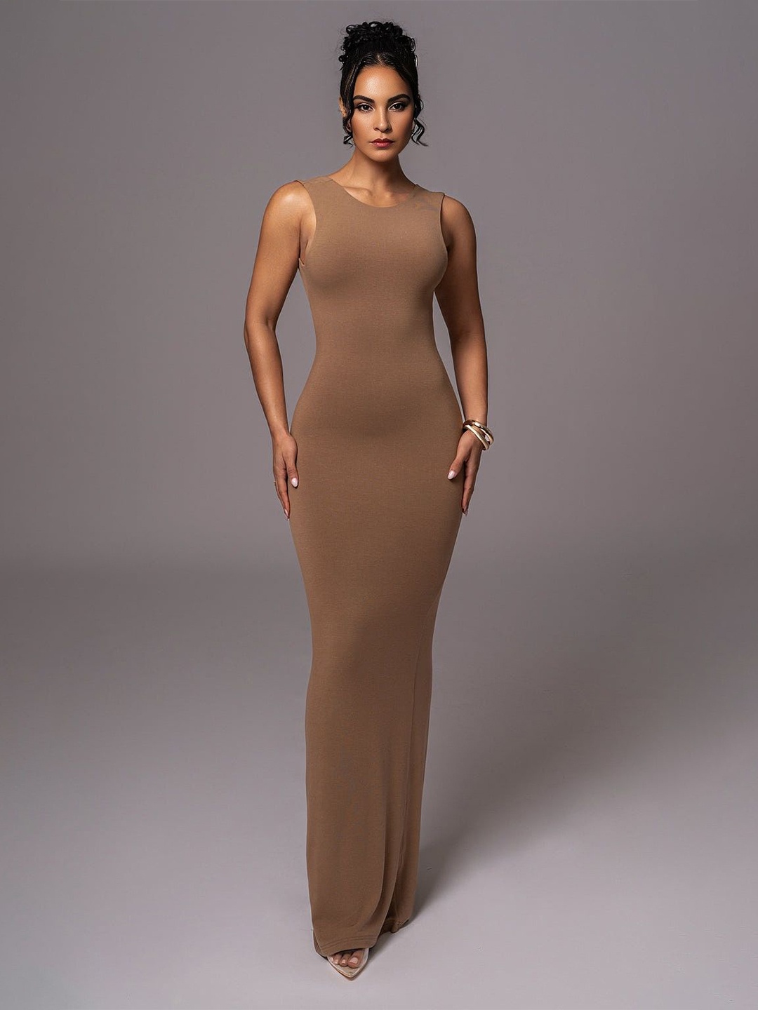 

Bee Boe Sleeveless Straight Maxi Dress, Tan