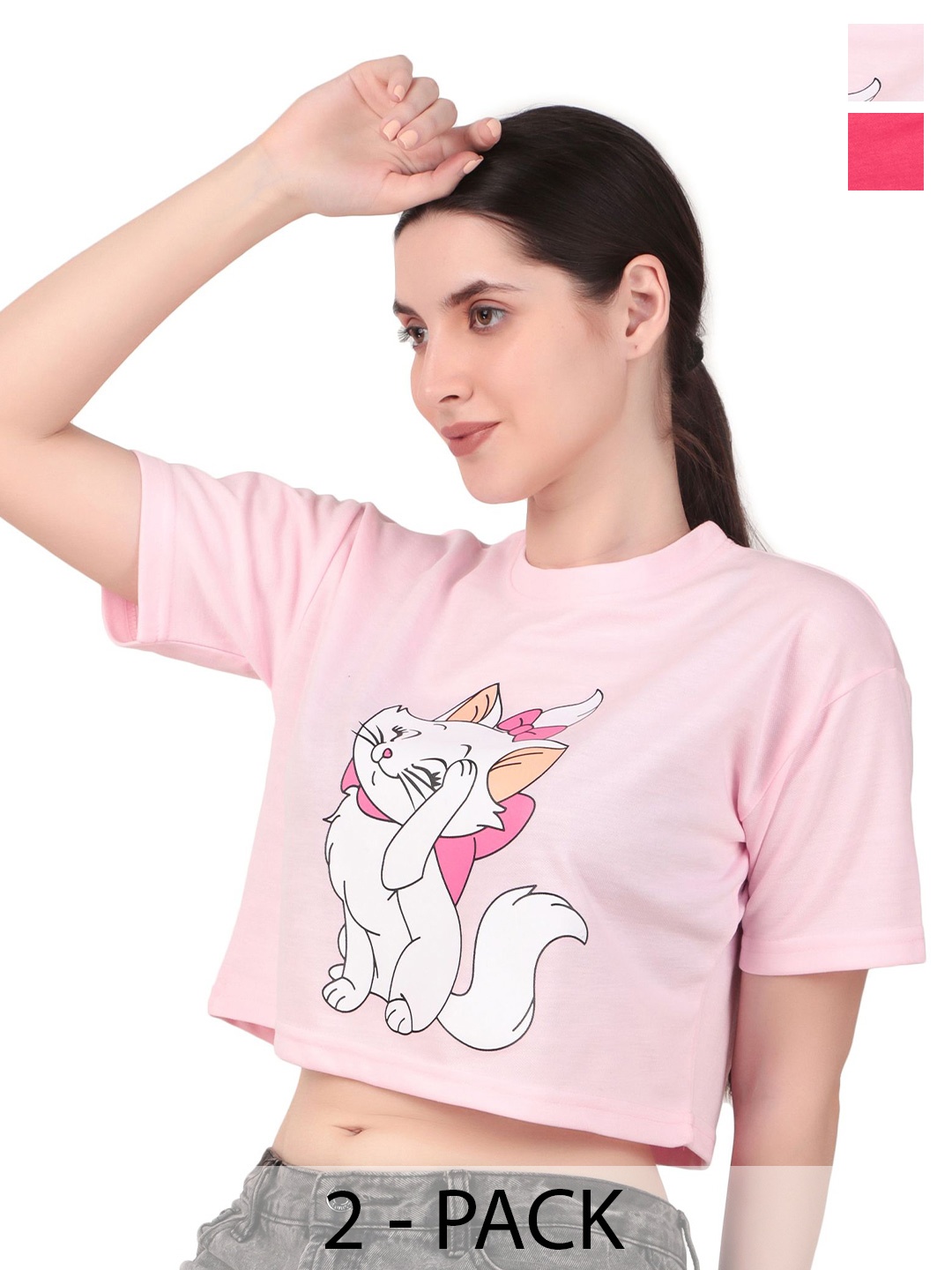 

Brazo Women Set Of 2 Graphic Printed Round Neck T-shirts, Pink