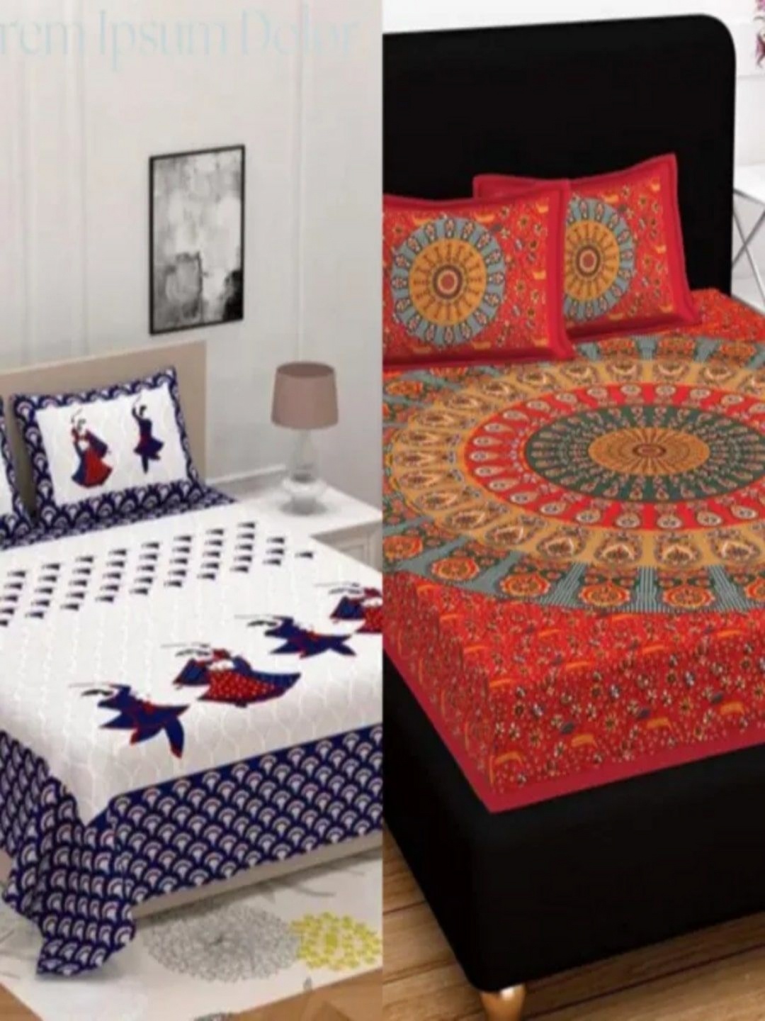 

Runjhun White & Red Geometric 180 TC 2 Queen Bedsheet with 4 Pillow Covers