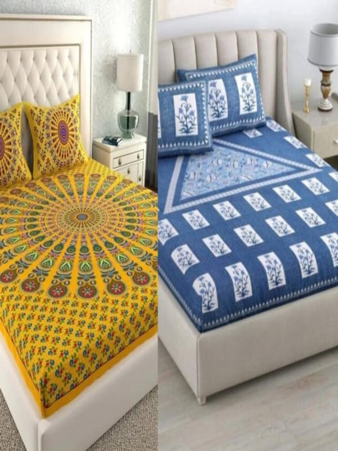 

Runjhun Grey & Yellow Floral 180 TC 2 Queen Bedsheet with 4 Pillow Covers