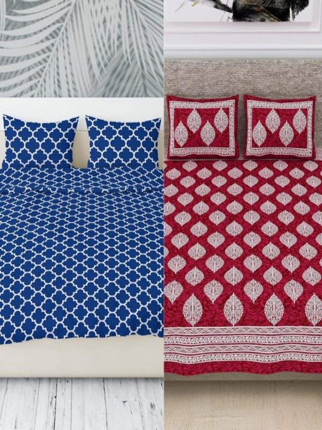 

Runjhun Blue & White Geometric 180 TC 2 Queen Bedsheet with 4 Pillow Covers