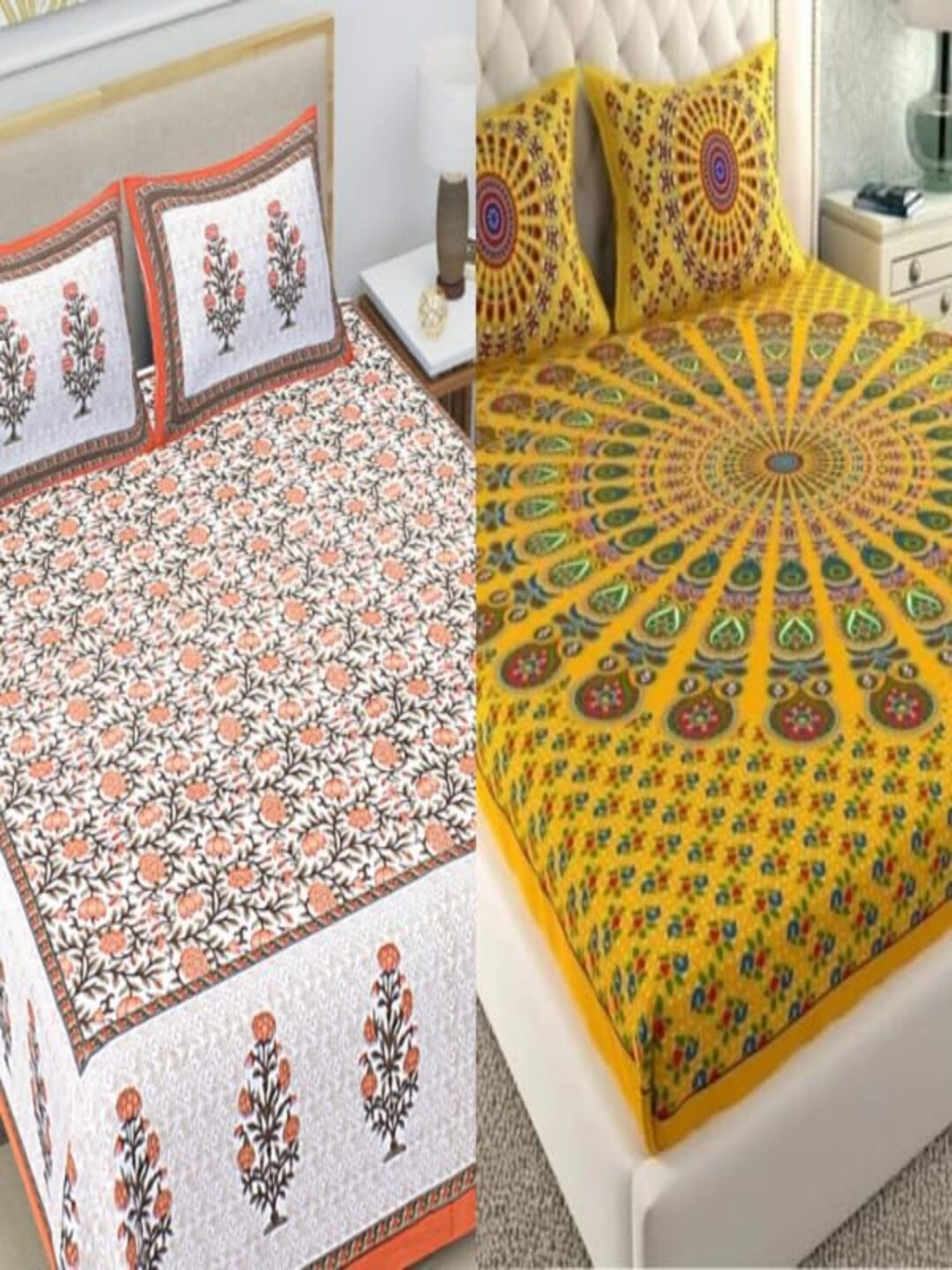 

Runjhun White & Green Floral 180 TC 2 Pieces Cotton Queen Bedsheet with 4 Pillow Covers