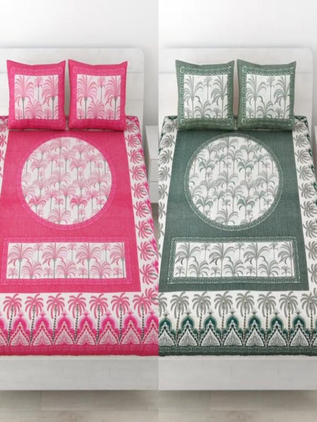 

Runjhun Green & White Floral 180 TC 2 Queen Bedsheet with 4 Pillow Covers