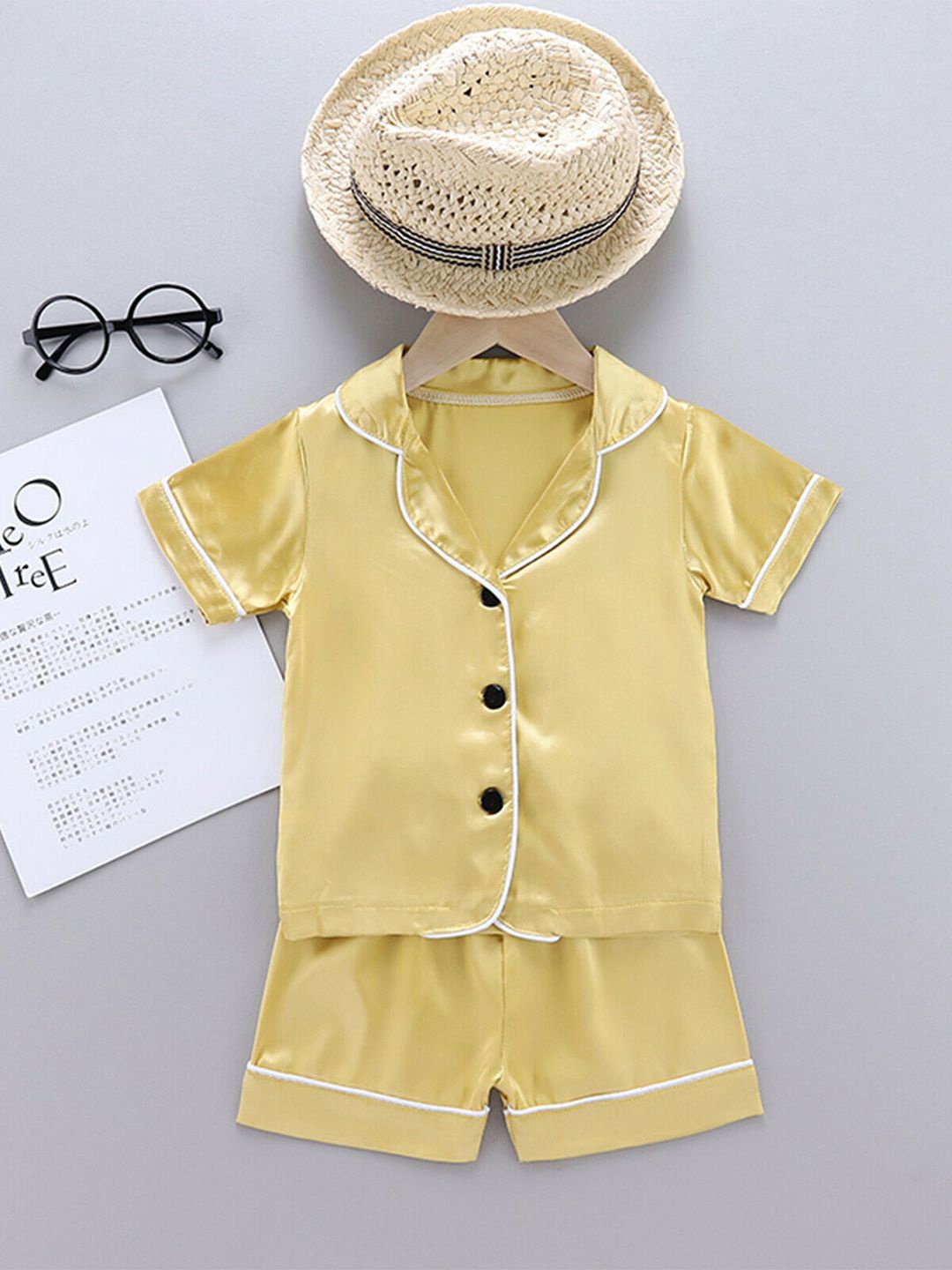 

Bold N Elegant Kids Lapel Collar Night suit, Yellow