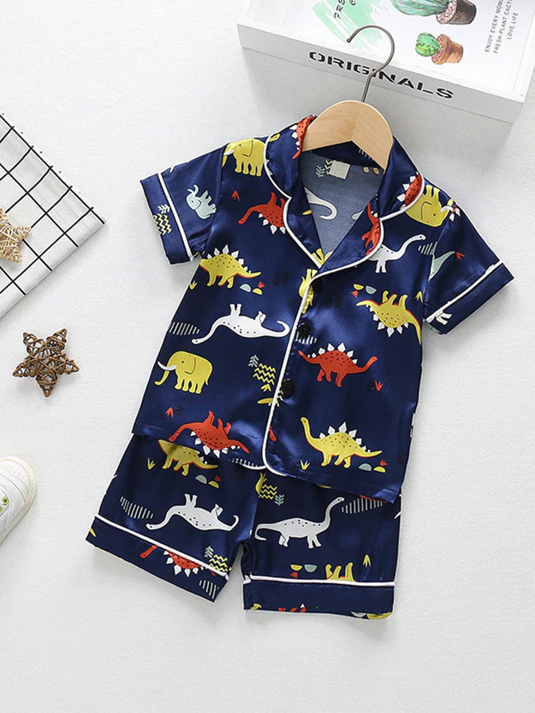 

Bold N Elegant Kids Graphic Printed Lapel Collar Night suit, Navy blue