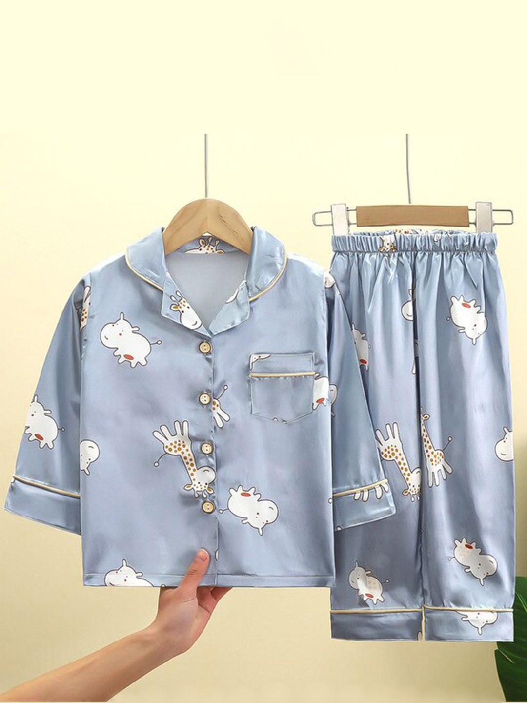 

Bold N Elegant Kids Graphic Printed Lapel Collar Night suit, Blue