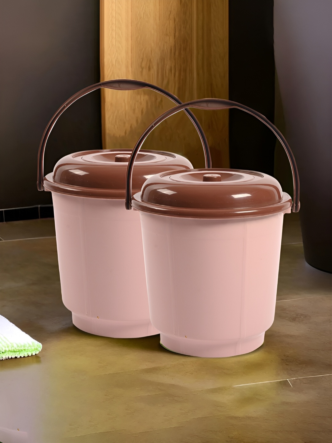 

Kuber Industries Peach & Brown 2 Pieces Bath Accessories Set 18L Each