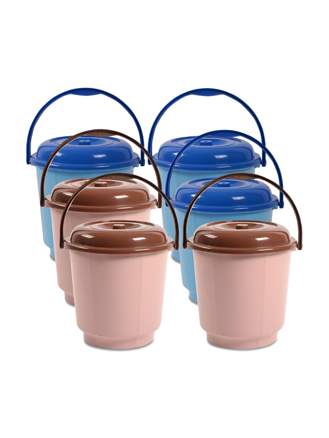 

Kuber Industries Blue & Pink 6 piece Bath Bucket with Lid