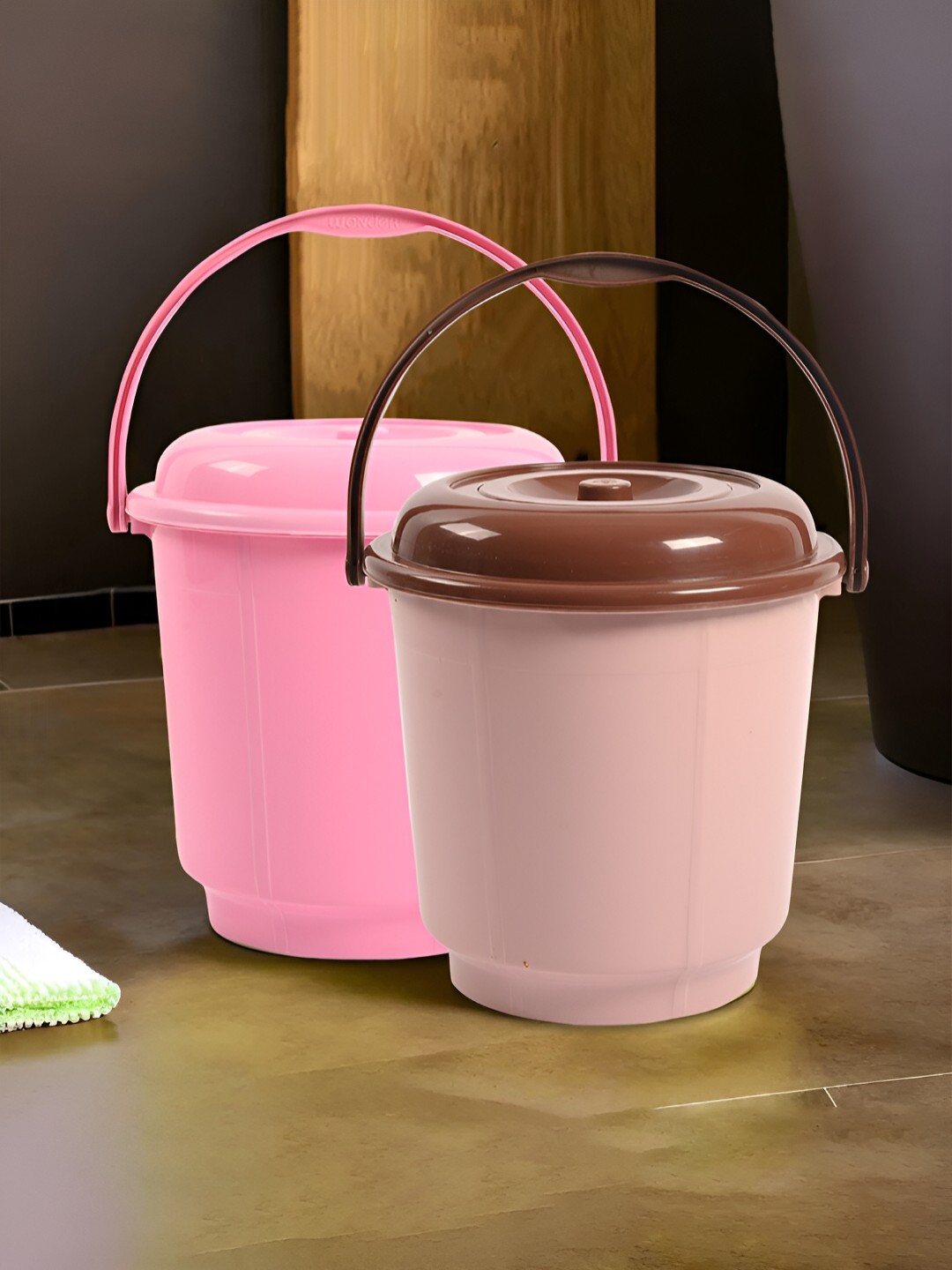 

Kuber Industries Pink & Brown 2 Pieces Bucket with Lid 18 L