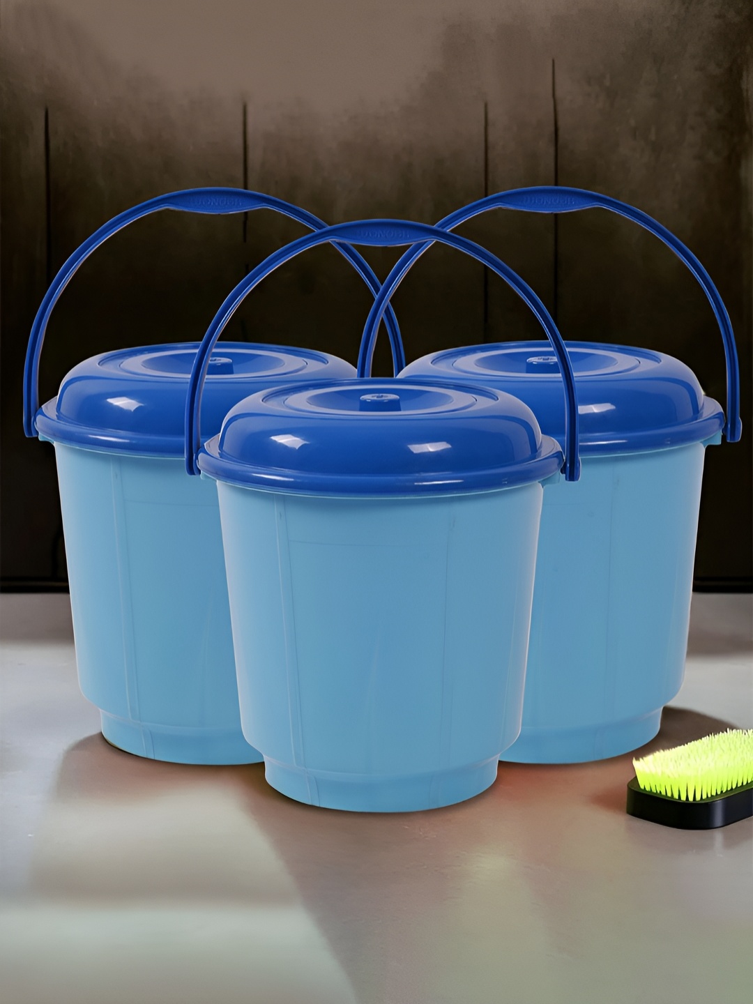 

Kuber Industries Blue 3 Pieces Bathroom Buckets With Lids 18 L Each