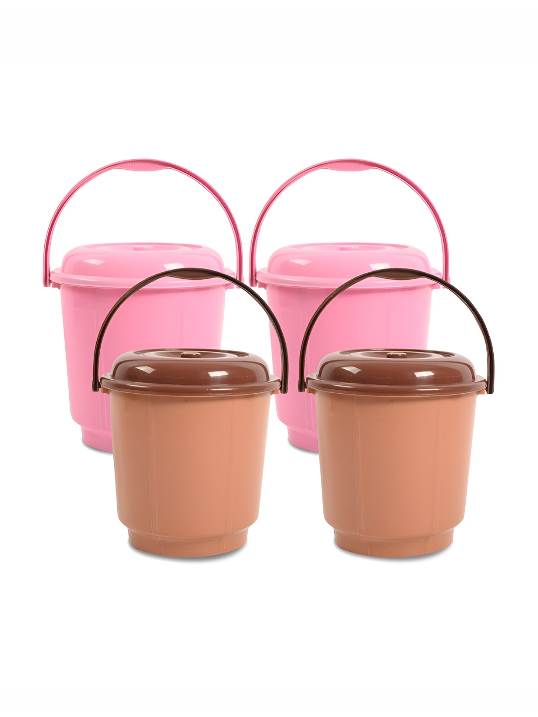 

Kuber Industries Pink & Coffee Brown 4 Pieces Bucket With Lid & Handle 18 L Each