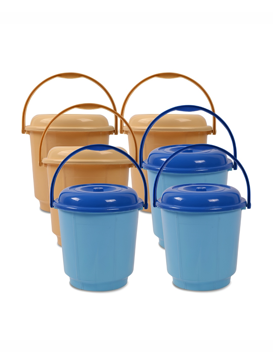 

Kuber Industries Cream & Blue 6 Pieces Bucket With Lid & Handle 18 L Each