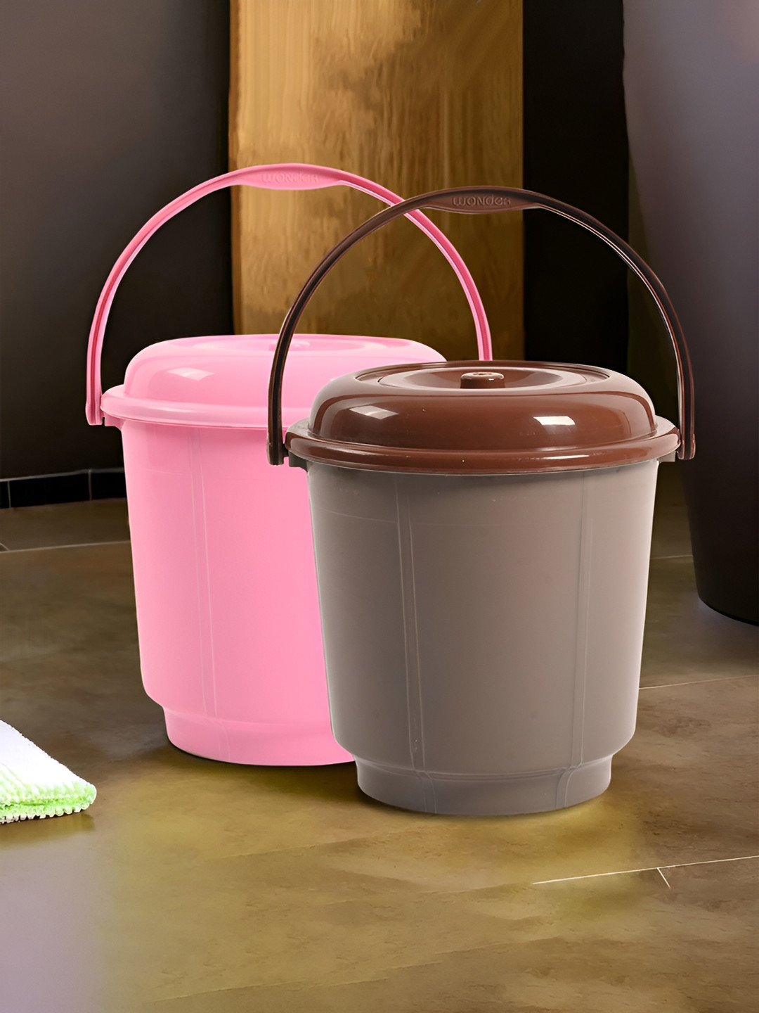 

Kuber Industries Pink & Grey 2 Pieces Plastic Bathroom Accessories Set