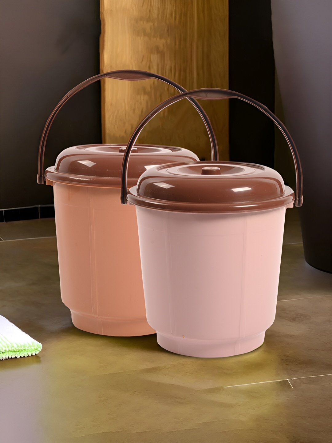

Kuber Industries Coffee Brown & Pink 2 Pieces Buckets With Lid 18L Each