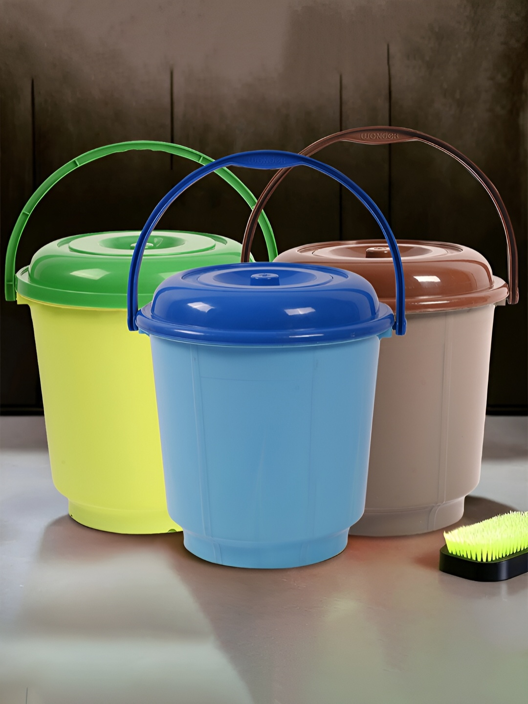 

Kuber Industries Green & Blue 3 Pieces Buckets With Lid 18L Each