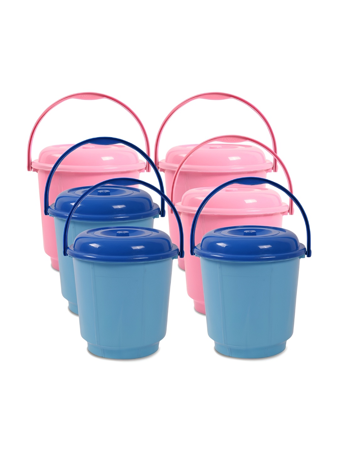 

Kuber Industries Pink & Blue 6 Pieces Buckets With Lid 18L each
