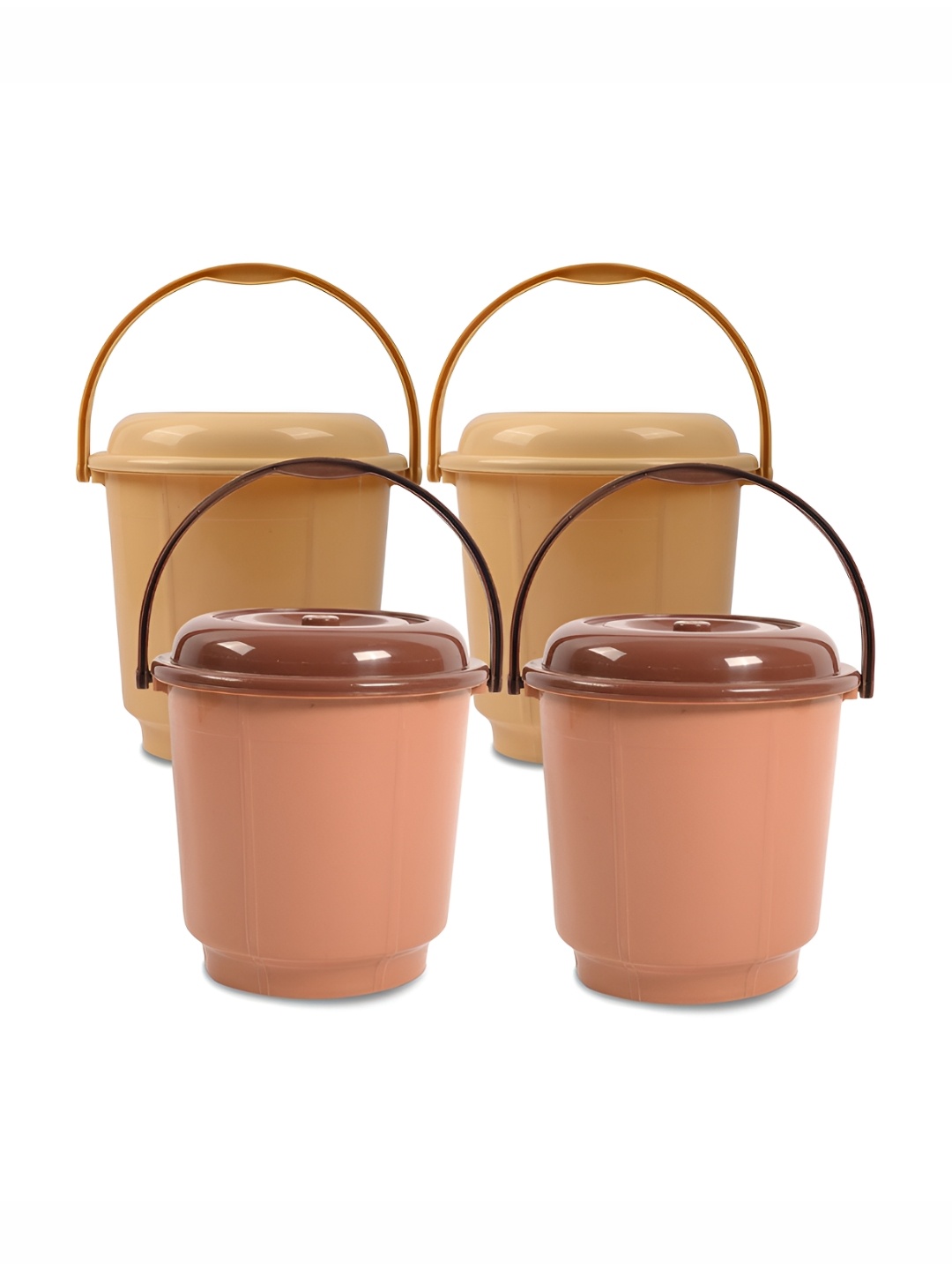 

Kuber Industries Cream & Brown 4 Pieces Bucket with Lid 18 L