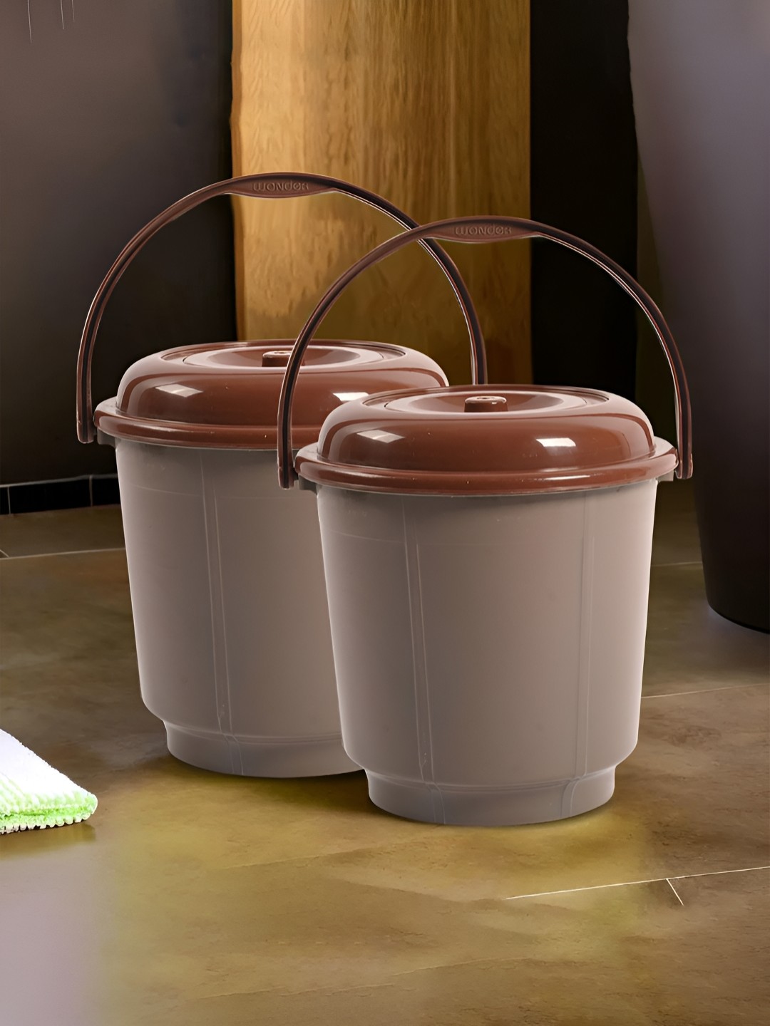 

Kuber Industries Grey & Brown 2 Pieces Bath Accessories Set 18L Each