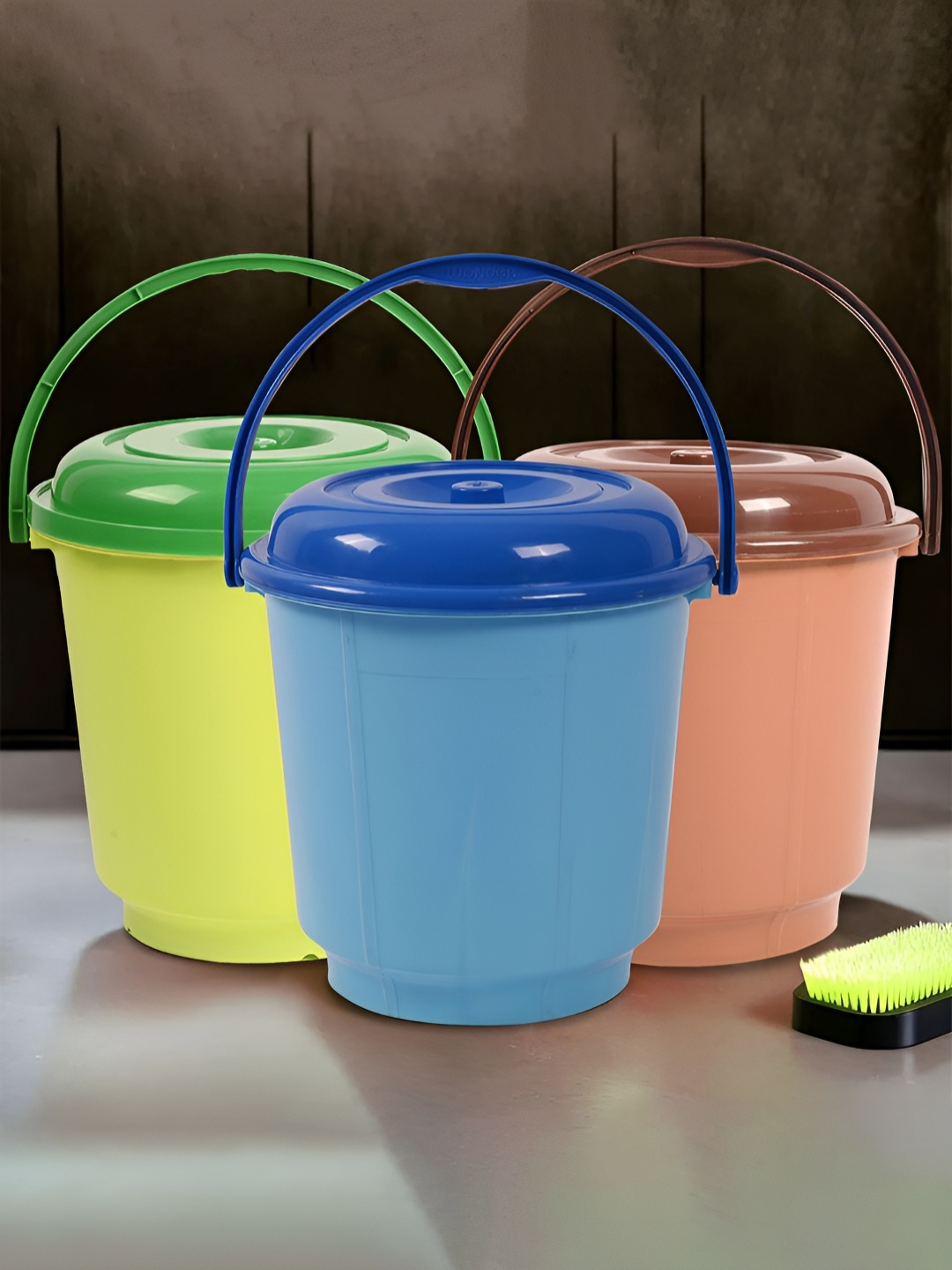 

Kuber Industries Green & Blue 3 Pieces Buckets With Lid 18 L Each