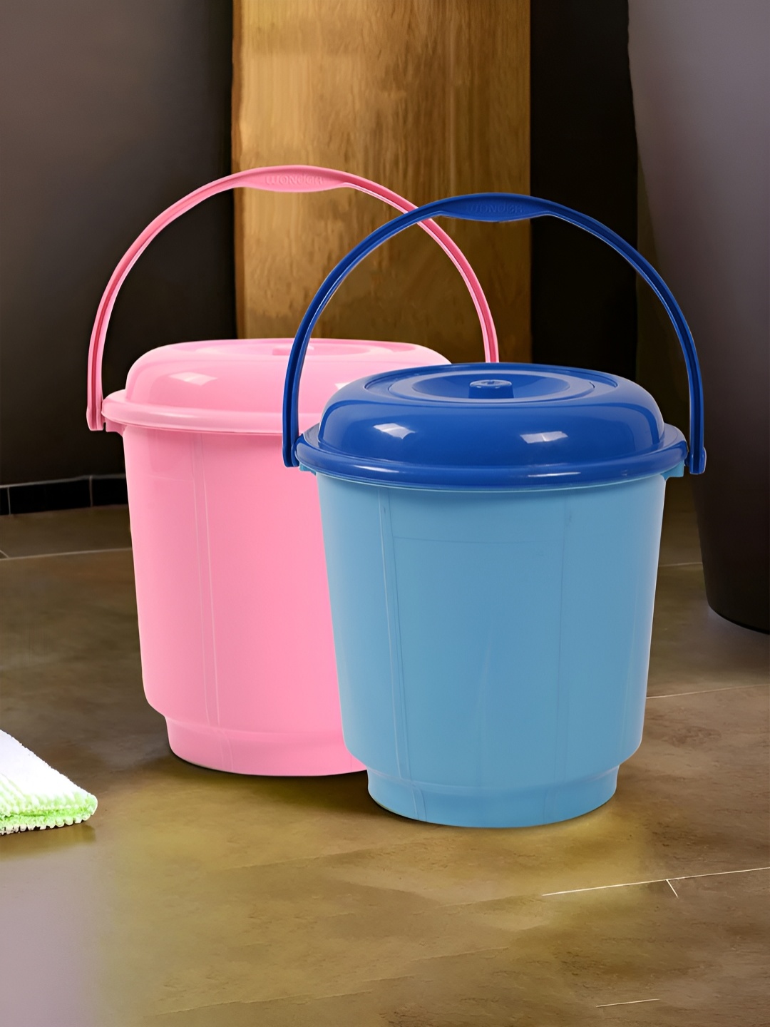 

Kuber Industries Pink & Blue 2Pieces Buckets With Lids 18ltr