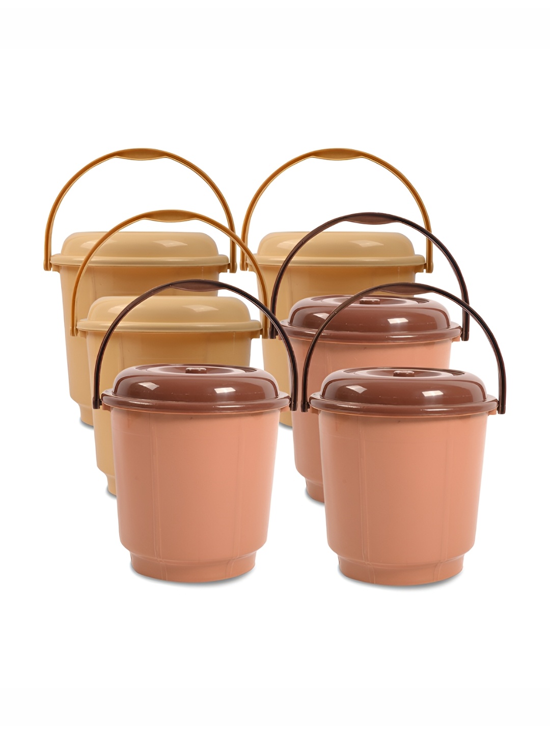 

Kuber Industries Cream & Brown 6 Pieces Buckets With Lid 18L Each