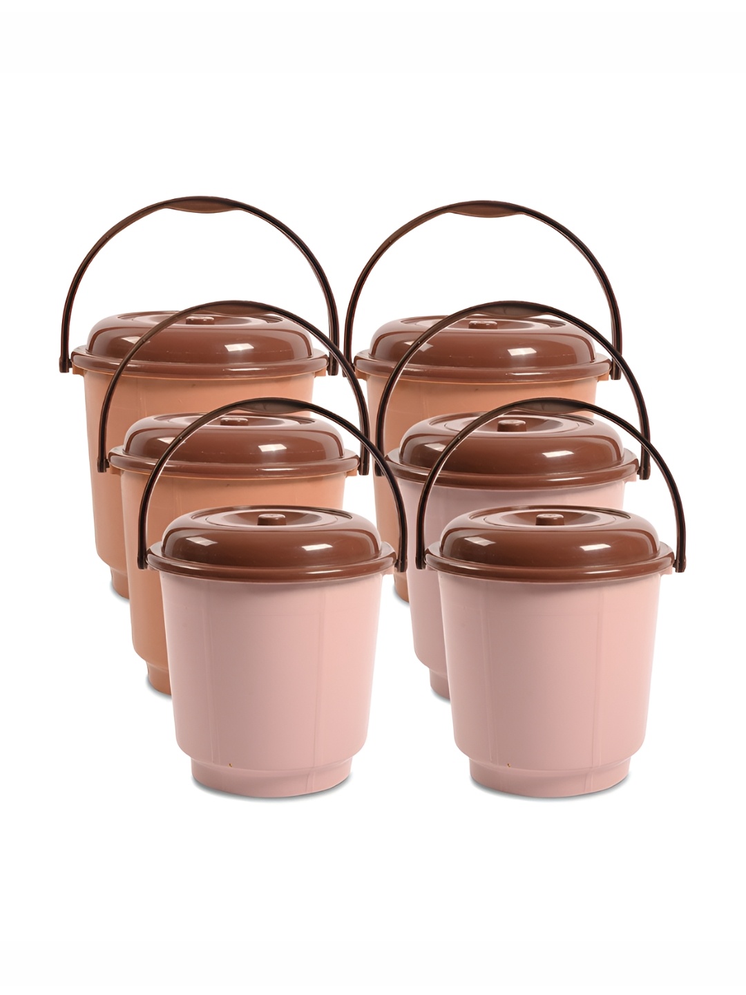 

Kuber Industries Coffee Brown 6 Pieces Bucket With Lid & Handle 18 L Each