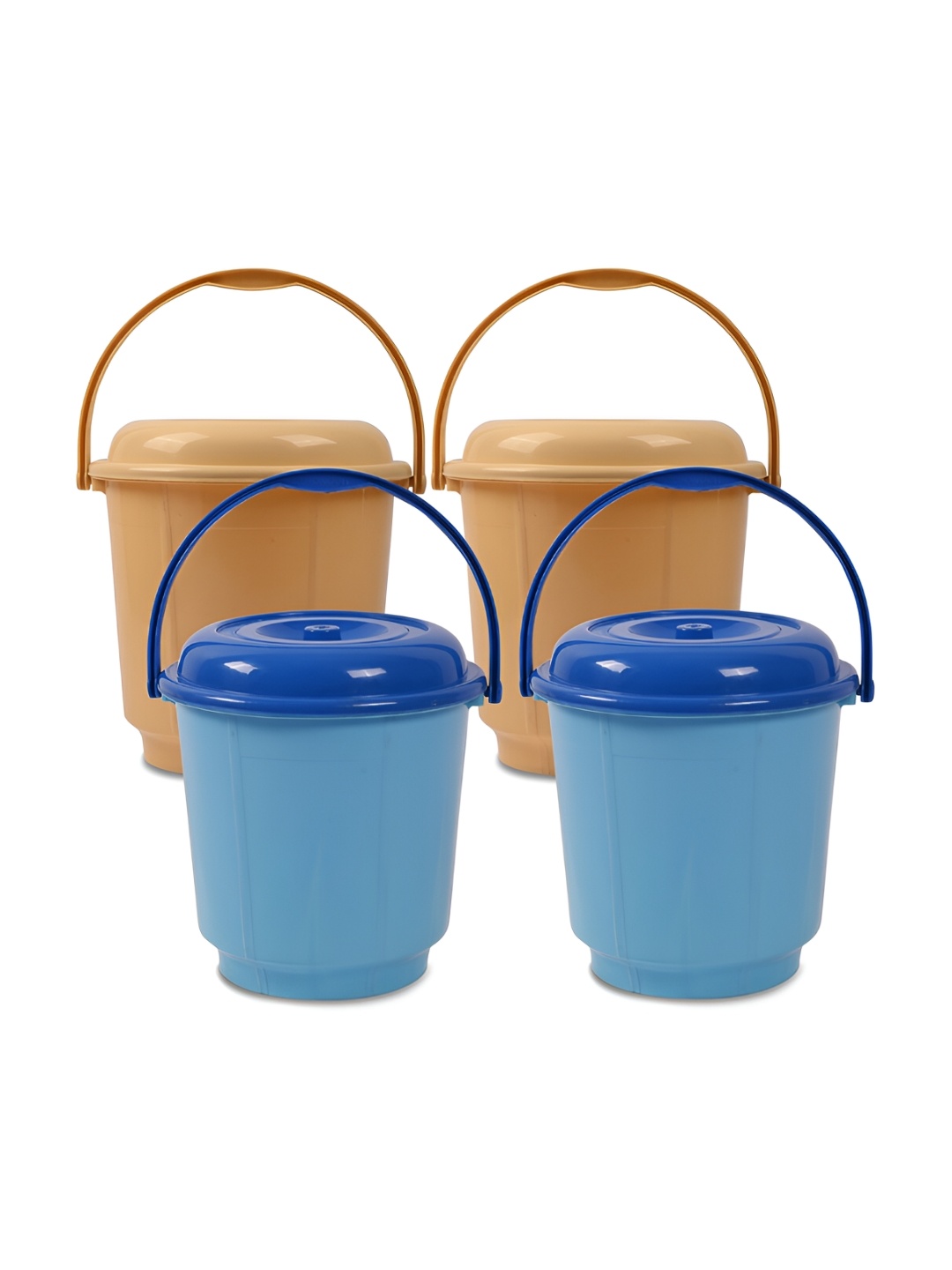 

Kuber Industries Cream-Coloured & Blue 4 Pieces Glossy Buckets With Lid 18 L Each