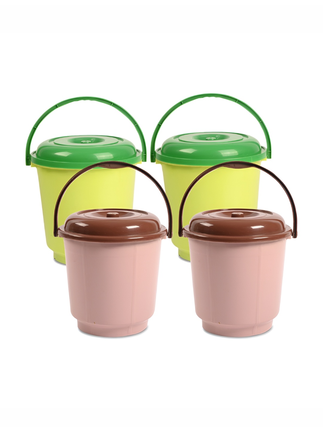 

Kuber Industries Green & Brown 4 Pieces Buckets With Lid 18L Each