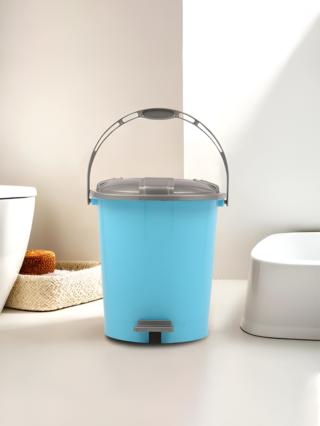 

Kuber Industries Industries Blue & Grey Pedal Dustbin With Lid & Handle 10L