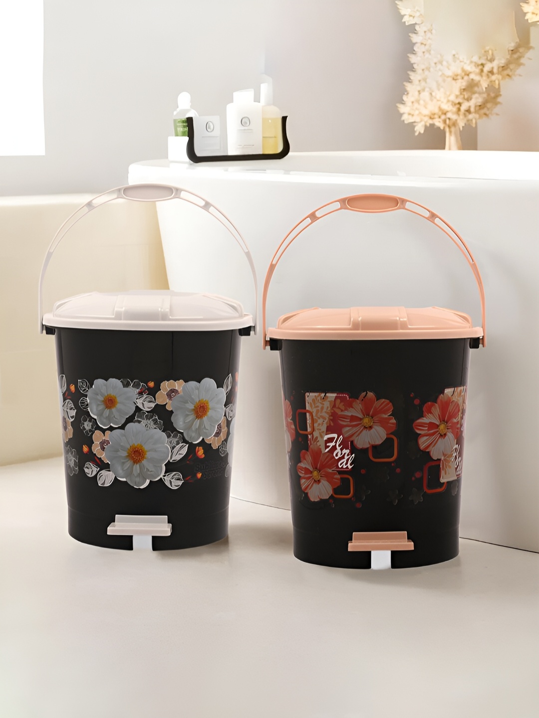 

Kuber Industries Black & White 2Pcs Printed Pedal Dustbins 10 L Each