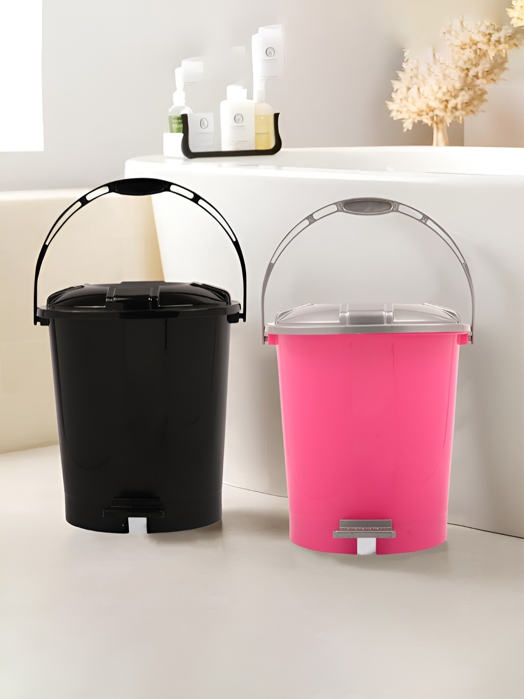 

Kuber Industries Pink & Black 2Pcs Pedal Dust Bins 10 L Each