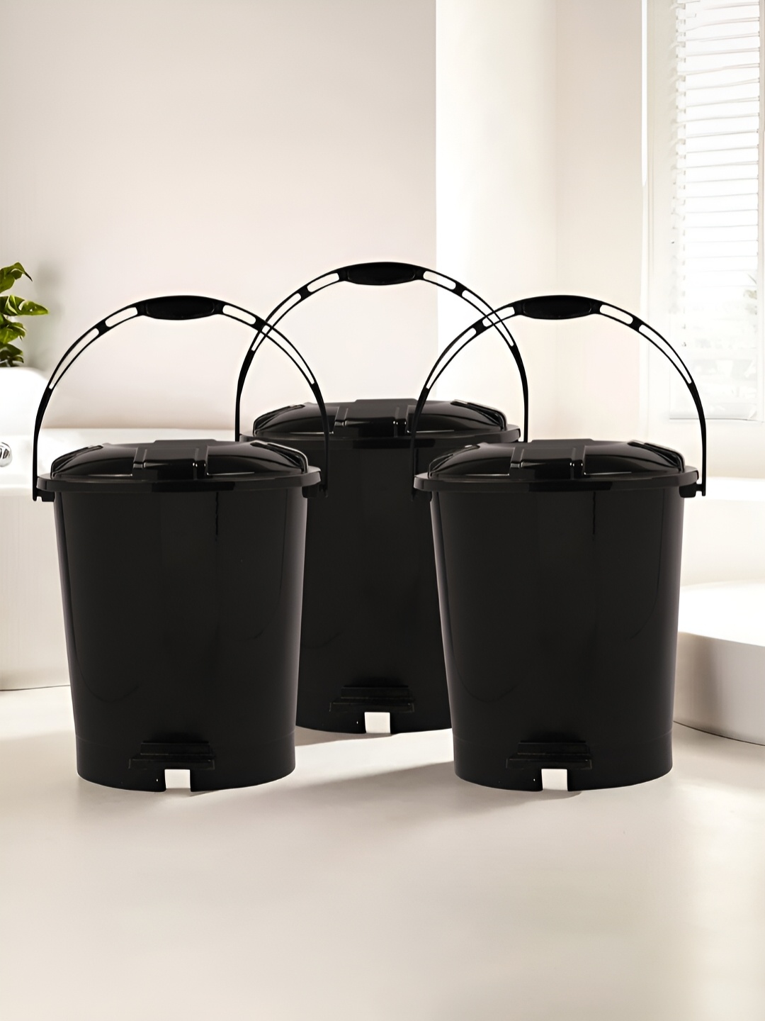 

Kuber Industries Black 3 Pieces Pedal Bins 10L Each