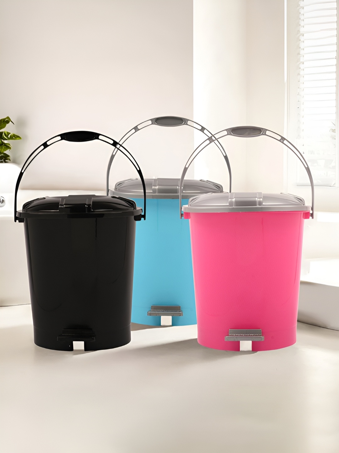 

Kuber Industries Black & Blue 3Pcs Pedal Bins 10L Each