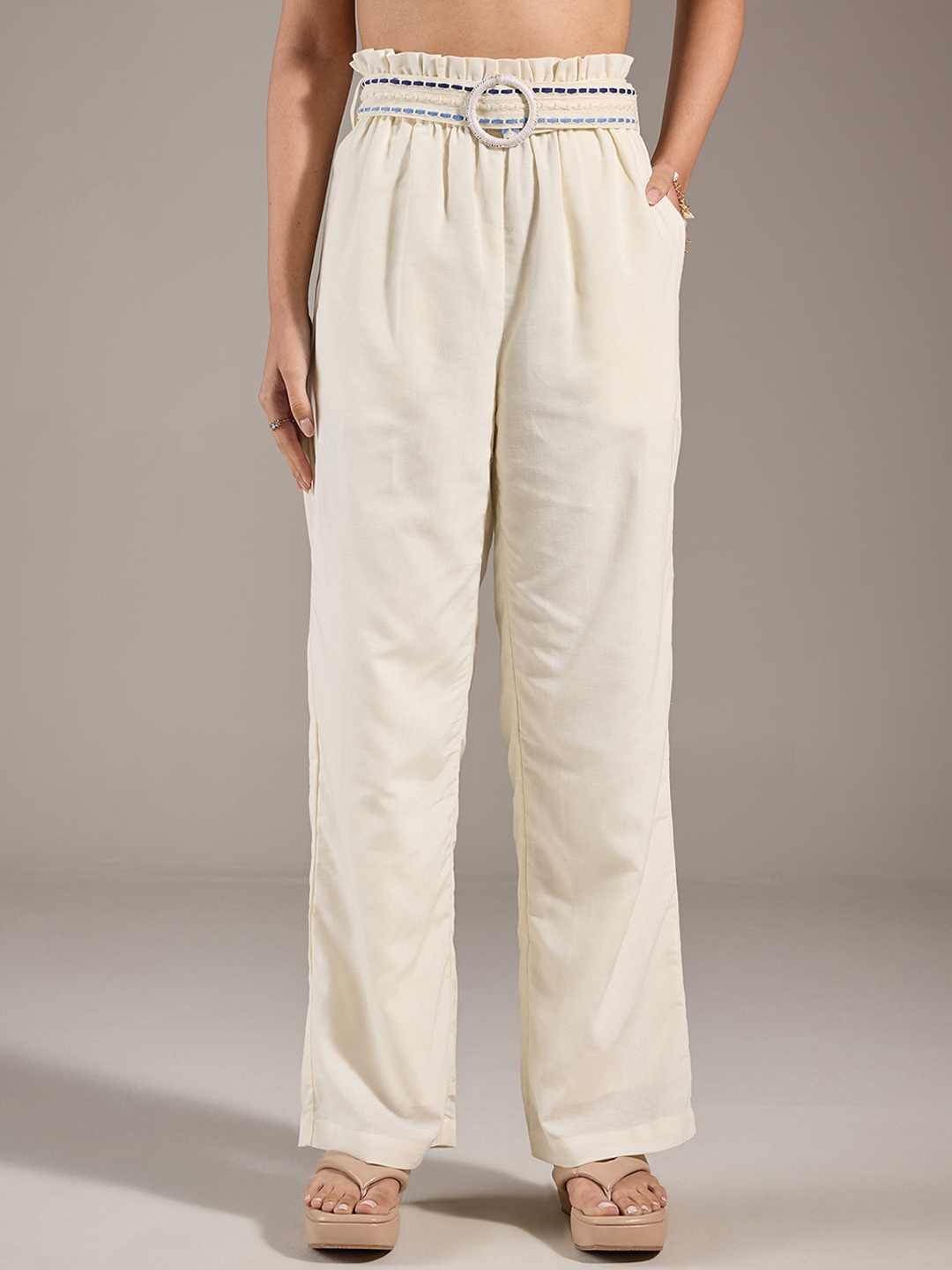 

20Dresses Women White Straight Fit High-Rise Parallel Trousers, Off white