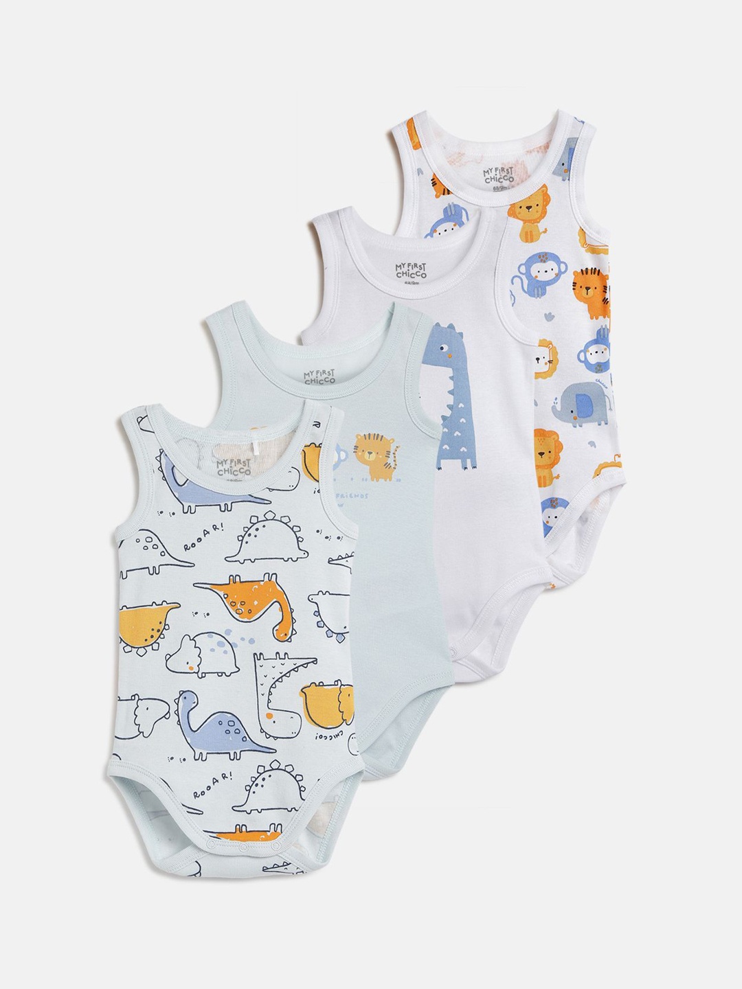 

Chicco Infants Pack Of 4 Printed Pure Cotton Bodysuits, Yellow