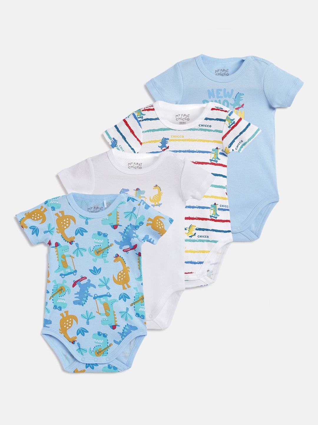 

Chicco Infants Pack Of 4 Printed Pure Cotton Bodysuits, Blue