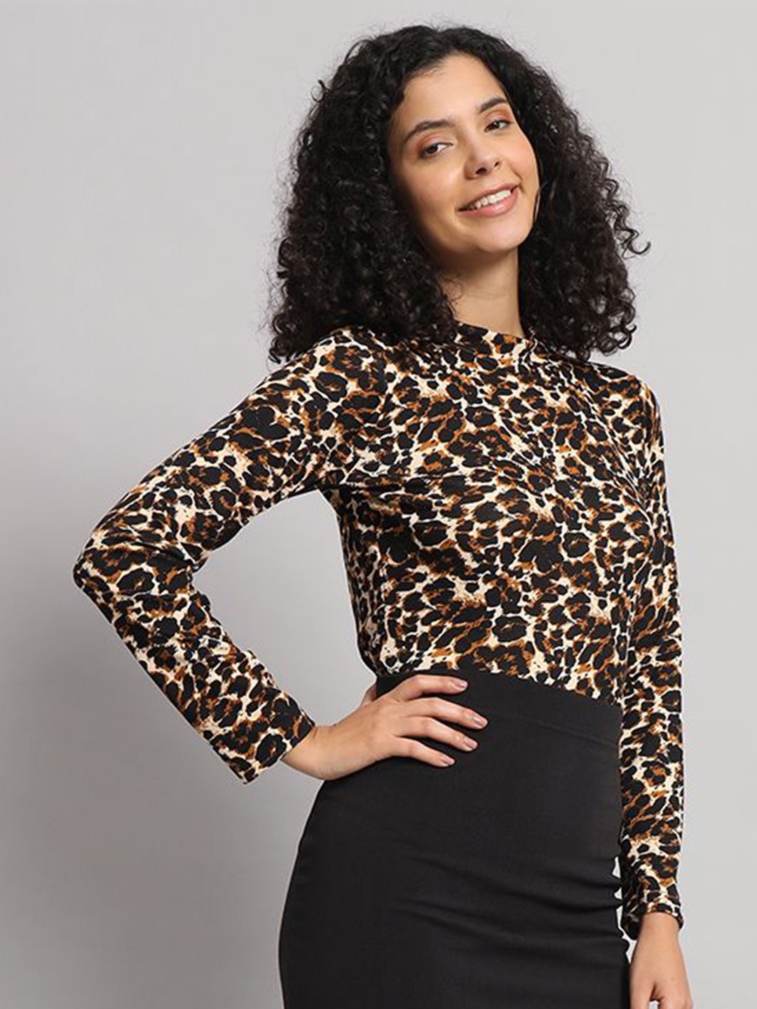 

Dream Beauty Fashion Animal Printed Round Neck Top & Skirt, Black