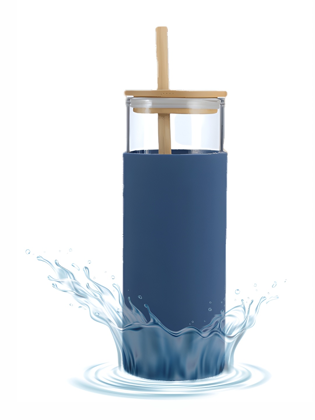 

WELOUR Blue & Transparent Glass Water Bottle 450 ml