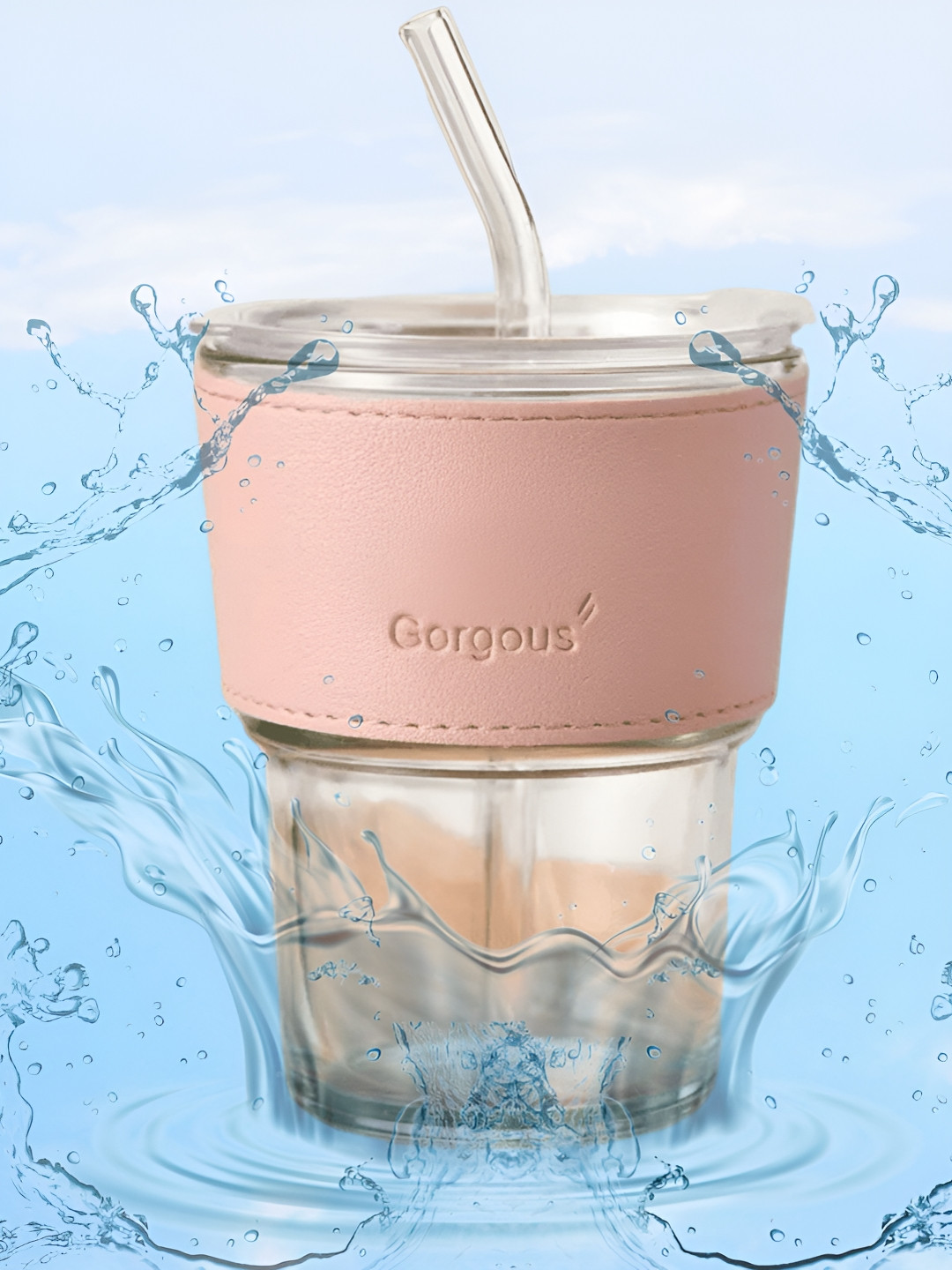 

WELOUR Pink Glass Printed Coffee Tumbler 450 ml