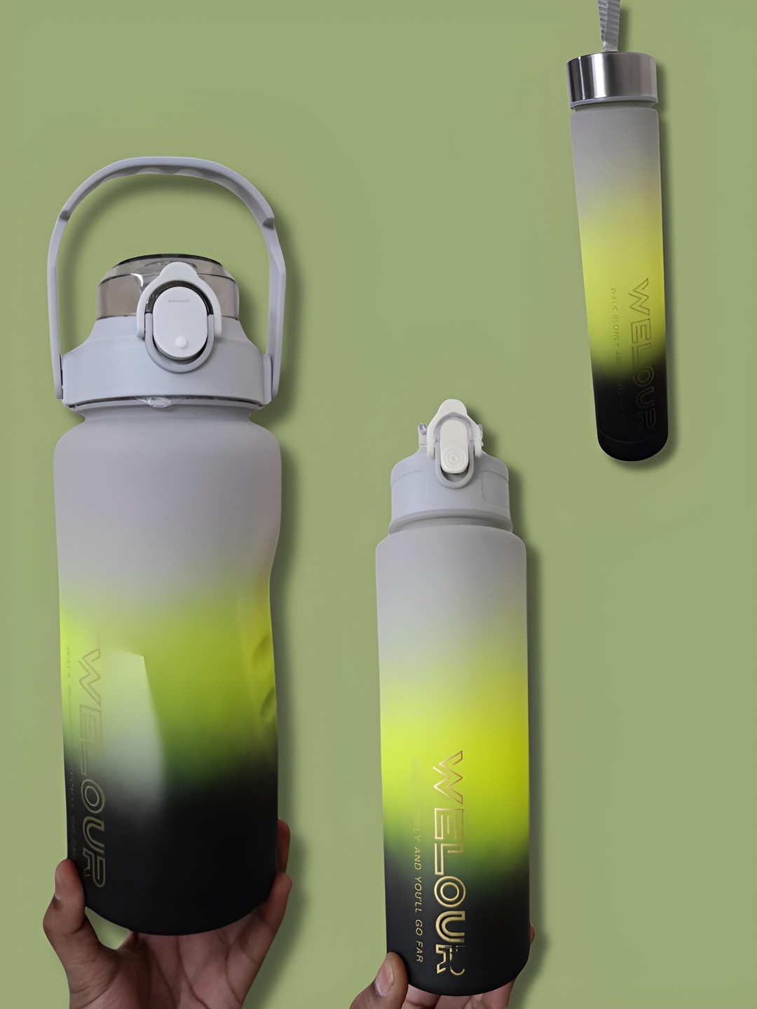 

WELOUR Grey & & Black 3 Pieces Printed Water Bottles