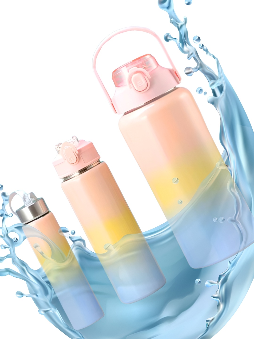 

WELOUR Peach Coloured 3 Pieces Stainless Steel Printed Water Bottle